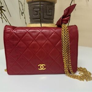 Chanel vintage red flap shoulder bag